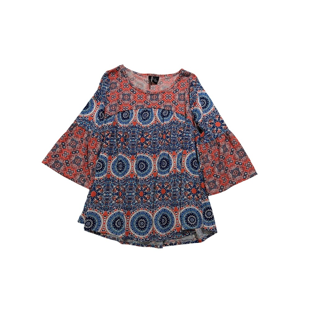 New‎ Directions Petite PS Boho Medallion Print Bell Sleeve Blouse Top